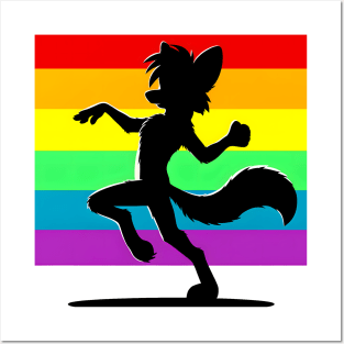 Rainbow LGBTQ Furry Pride Dancing Fox Fursona Posters and Art